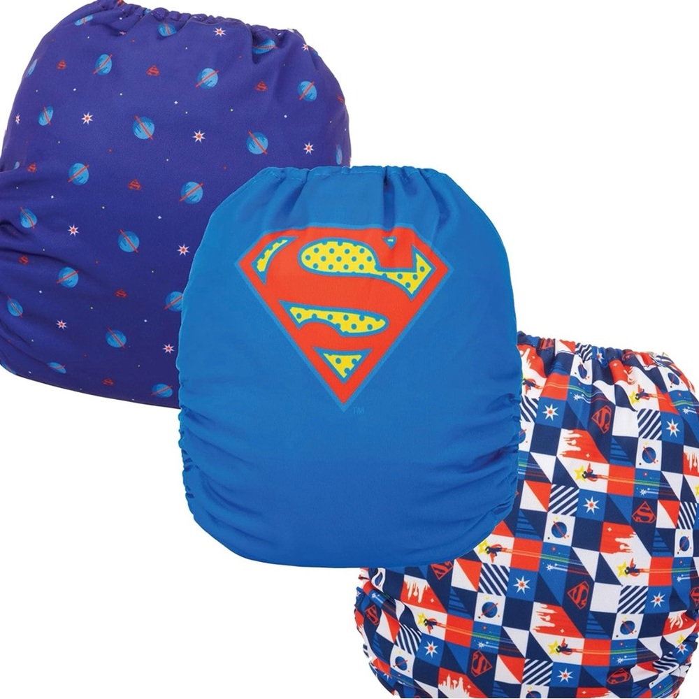 Simple Being Superman Kids cloth Bamboo Diaper Covers - Blue and Red 3pk